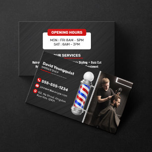 Tarjeta De Visita Mástil de Barbería Moderno Negro y Rojo Estilista
