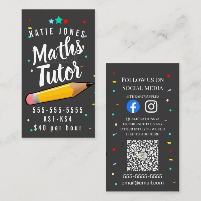 Tarjeta De Visita matemáticas exámenes de aprendizaje en casa de tut (Anverso / Reverso)