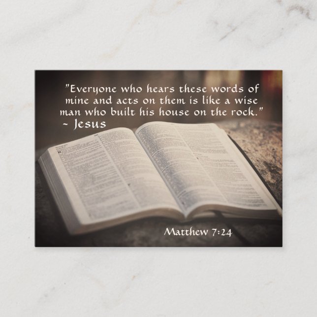 Tarjeta De Visita Mateo 7:24 Construir su casa en la roca, la Biblia (Anverso)