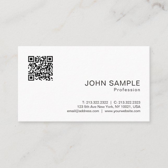 Tarjeta De Visita Materia de código QR simple y elegante profesional (Anverso)