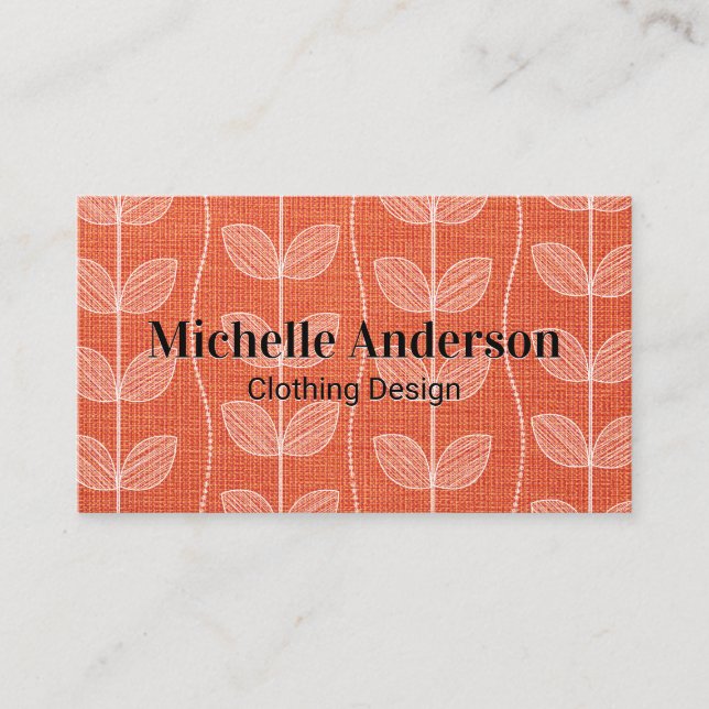 Tarjeta De Visita Material de tela naranja | Patrón de Doodle de Pla (Anverso)