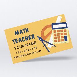Tarjeta De Visita Math Teacher Home Tutor Ruler Calculator Naranja