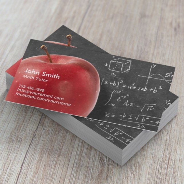 Tarjeta De Visita Math Tutor Profesional Red Apple & Chalkboard (Subido por el creador)
