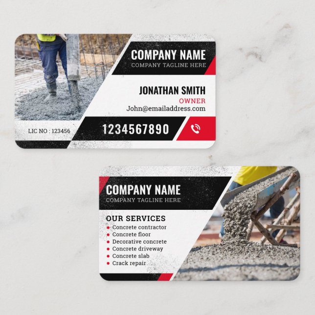 Tarjeta De Visita Matrícula de concreto, construcción, hormigón (Anverso / Reverso)