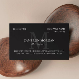 Tarjeta De Visita Matte Black Gray Monogramed Professional
