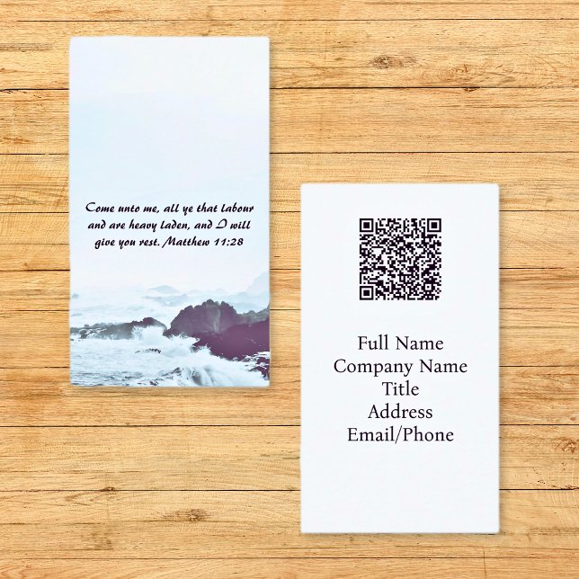 Tarjeta De Visita Matthew 11:28 código QR Ocean Red Sunset (Matthew 11:28 Ocean Red Sunset QR code Business Cards)