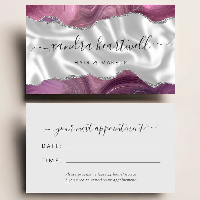 Tarjeta De Visita Mauve Agate Silver Glam Stylist Appointment (Subido por el creador)