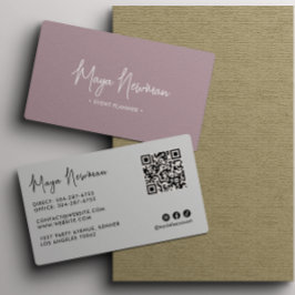 Tarjeta De Visita MAUVE PINK Moderno Elegante Código QR Mínimo Creat