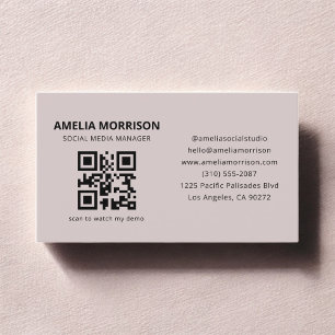 Tarjeta De Visita Mauve QR Code Profesional Minimalista
