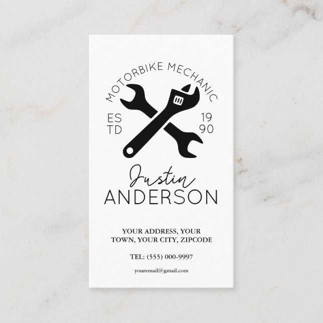 Tarjeta De Visita Mecánica profesional con llave y spanner (Anverso)