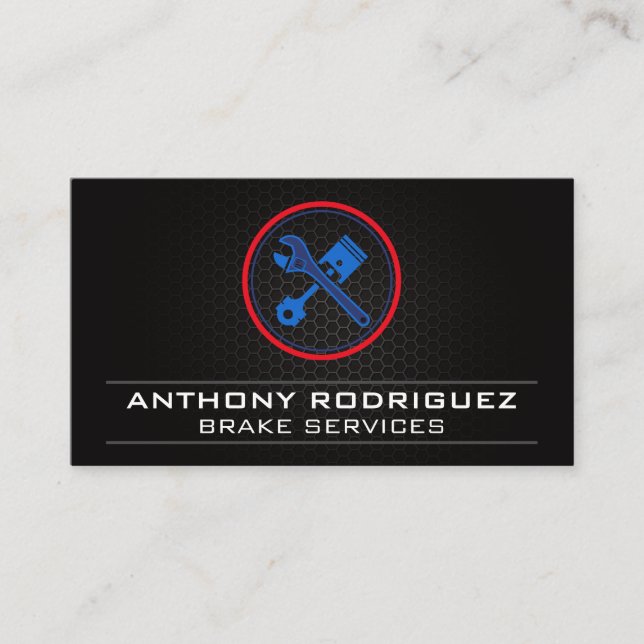 Tarjeta De Visita Mecánico automático | Logotipo de los pistones de  (Anverso)
