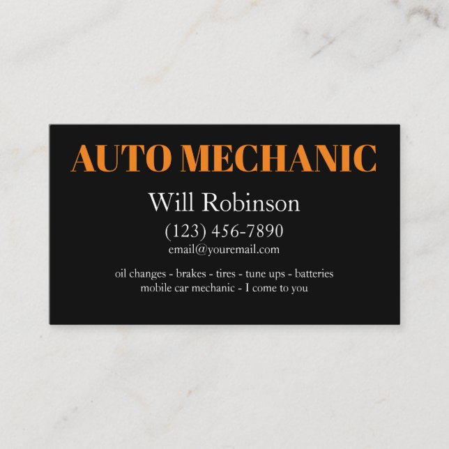 Tarjeta De Visita Mecánico automático móvil moderno (Anverso)
