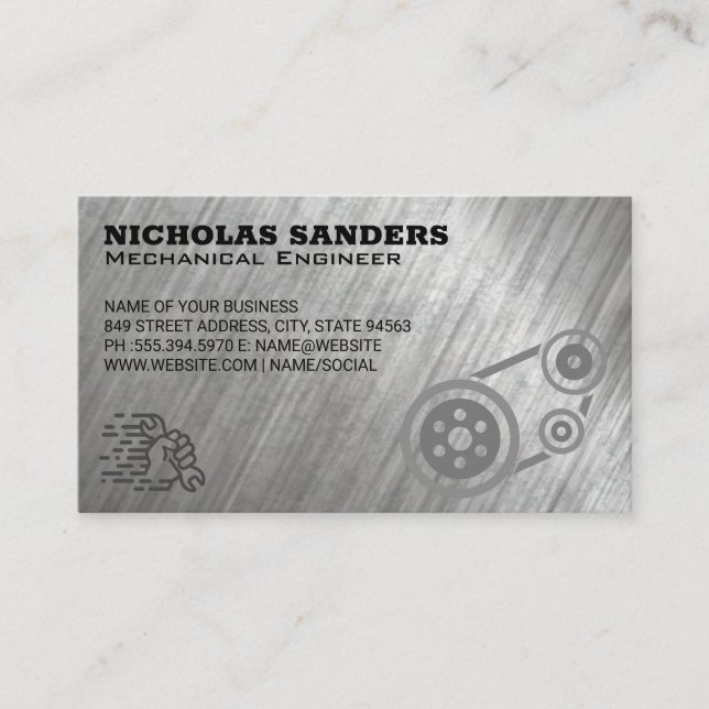 Tarjeta De Visita Mecánico automático | Poleas y llave | Reparación  (Anverso)