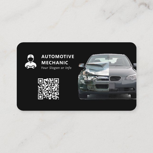 Tarjeta De Visita Mecánico Automotivo Moderno | Negro (Reverso)