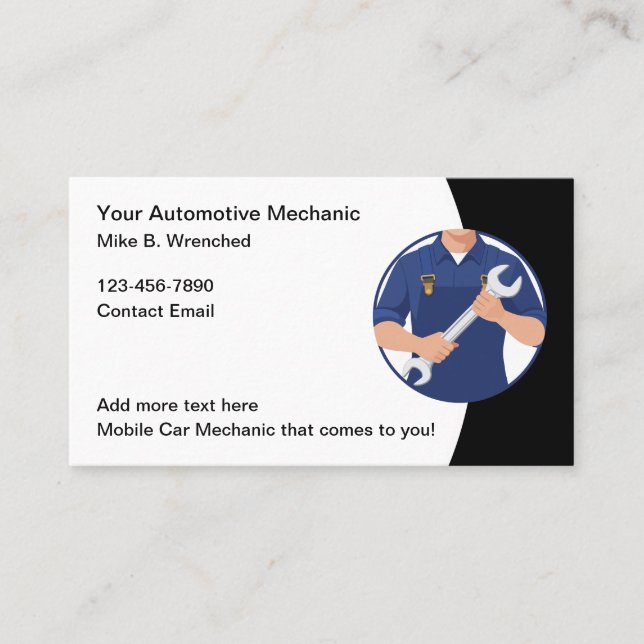 Tarjeta De Visita Mecánico Automotor Automotor Simple (Anverso)