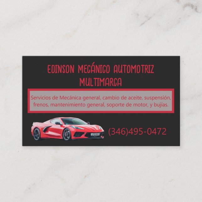 Tarjeta de visita Mecánico Automotriz (Anverso)