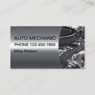 Tarjeta De Visita Mecánico Automotriz con Aspecto Metálico Genial
