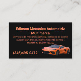 Tarjeta De Visita Mecánico Automotriz Naranjo Negro