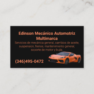 Tarjeta De Visita Mecánico Automotriz Naranjo Negro