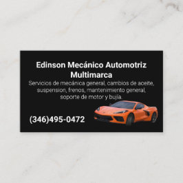 Tarjeta De Visita Mecánico Automotriz Naranjo Negro
