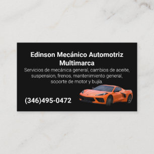Tarjeta De Visita Mecánico Automotriz Naranjo Negro