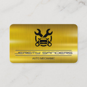 Tarjeta De Visita Mecánico de Autos Metal Dorado Servicios de Au