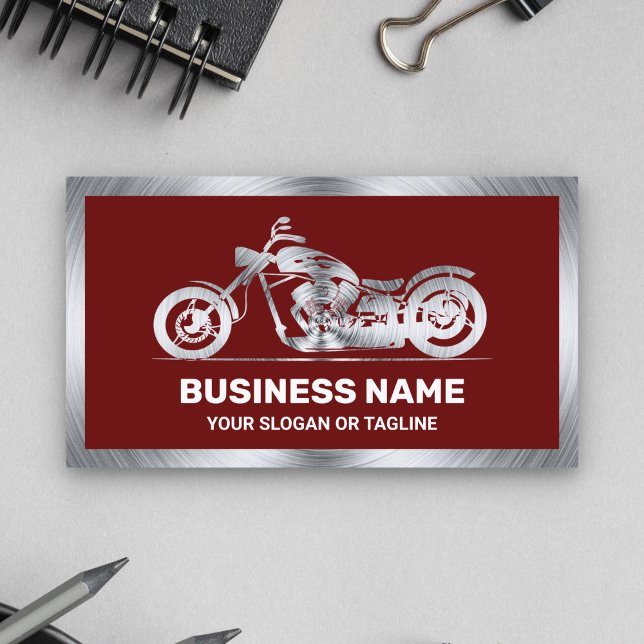 Tarjeta De Visita Mecánico de motocicletas de acero rojo oscuro (Subido por el creador)