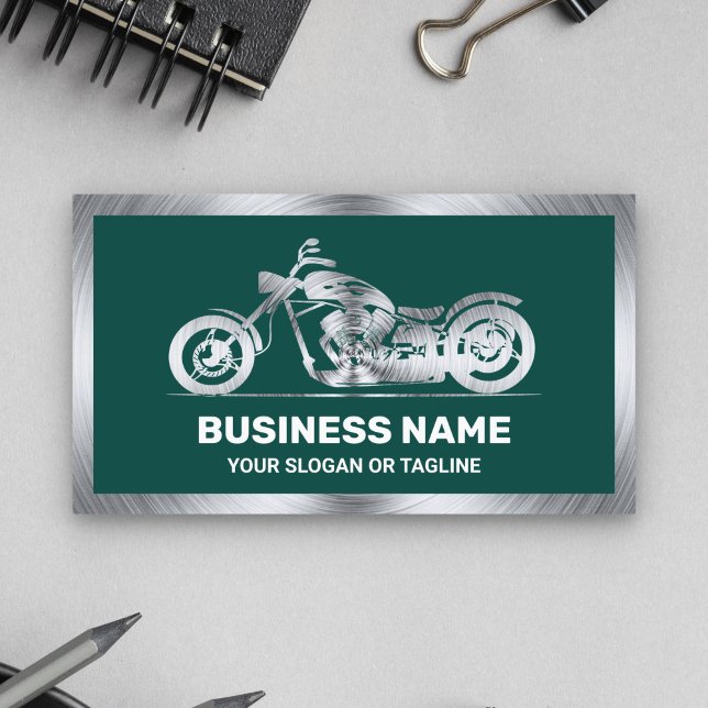 Tarjeta De Visita Mecánico de motocicletas de acero verde oscuro (Subido por el creador)