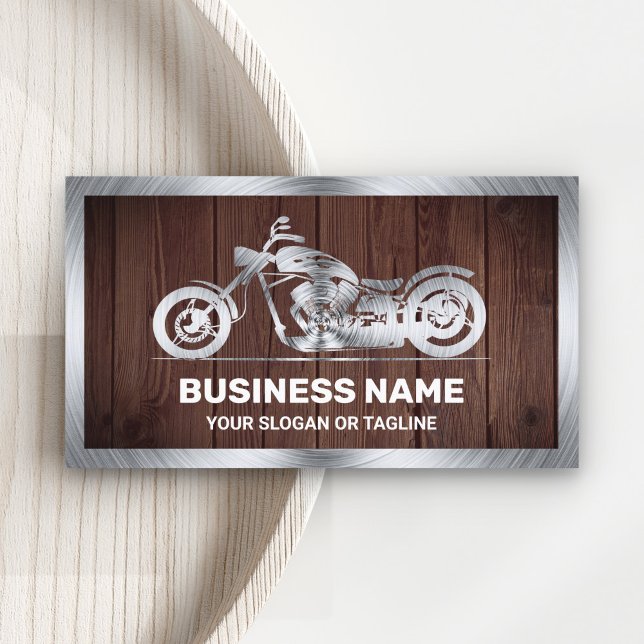 Tarjeta De Visita Mecánico de motocicletas Rustic Wood Steel (Subido por el creador)