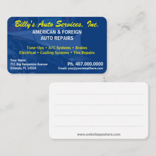 Tarjeta De Visita Mecánico de reparación de automóviles de 2 caras p