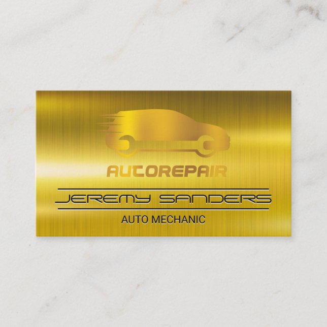 Tarjeta De Visita Mecánico | | Logo automático | Dorado metalizado (Anverso)