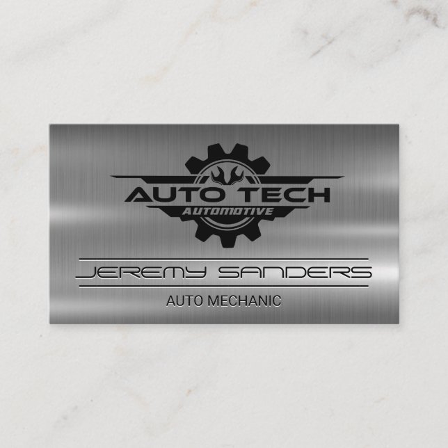 Tarjeta De Visita Mecánico | Metal | Auto Tech Automotive (Anverso)