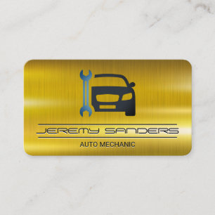Tarjeta De Visita Mecánico   Metal Dorado   Servicios de Auto   Llav