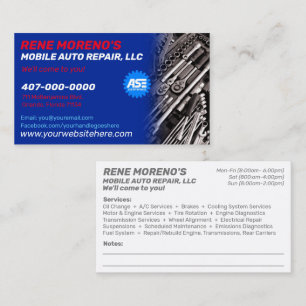 Tarjeta De Visita Mecánico Móvil De Reparación De Coches De Autom