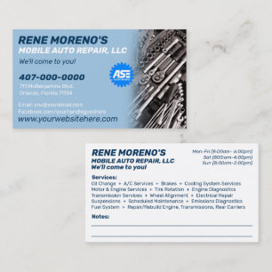 Tarjeta De Visita Mecánico Móvil De Reparación De Coches De Automóvi
