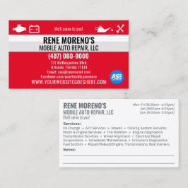 Tarjeta De Visita Mecánico Móvil De Reparación De Coches De Automóvi