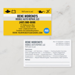Tarjeta De Visita Mecánico Móvil De Reparación De Coches De Automóvi