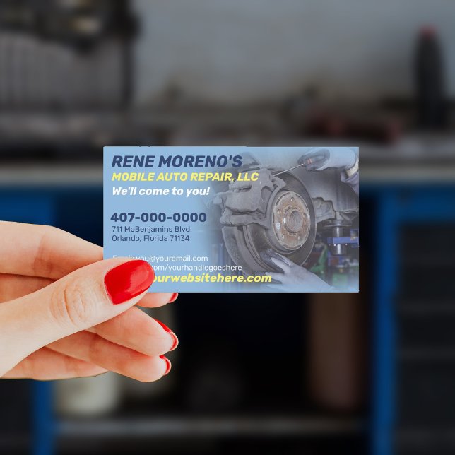 Tarjeta De Visita Mecánico Móvil De Reparación De Coches De Automóvi (Increase visibility with these mobile mechanic & auto repair business cards.)