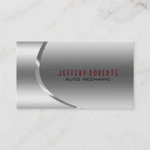Tarjeta De Visita Mecánico Profesional Profesional Metálico Gris Pla