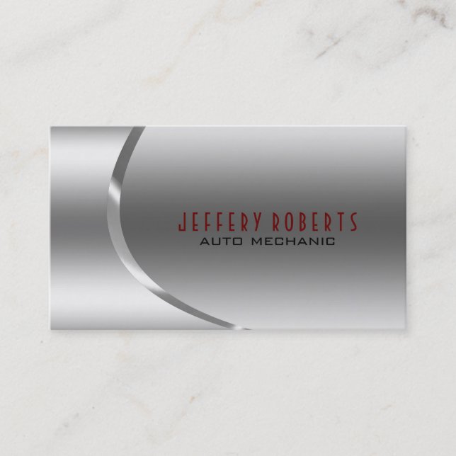 Tarjeta De Visita Mecánico Profesional Profesional Metálico Gris Pla (Anverso)