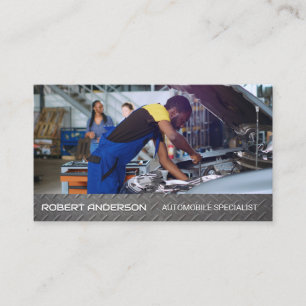 Tarjeta De Visita Mecánico trabajando en motor Reparador de automó