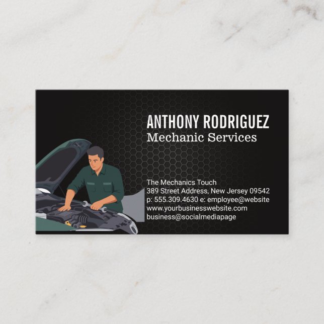Tarjeta De Visita Mechanic Working on Car Engine (Anverso)