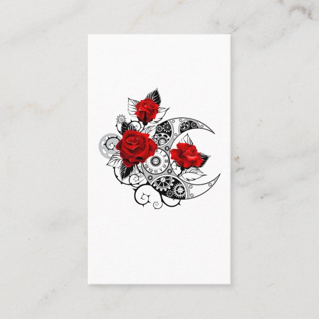 Tarjeta De Visita Media luna mecánica con rosas rojas (Anverso)