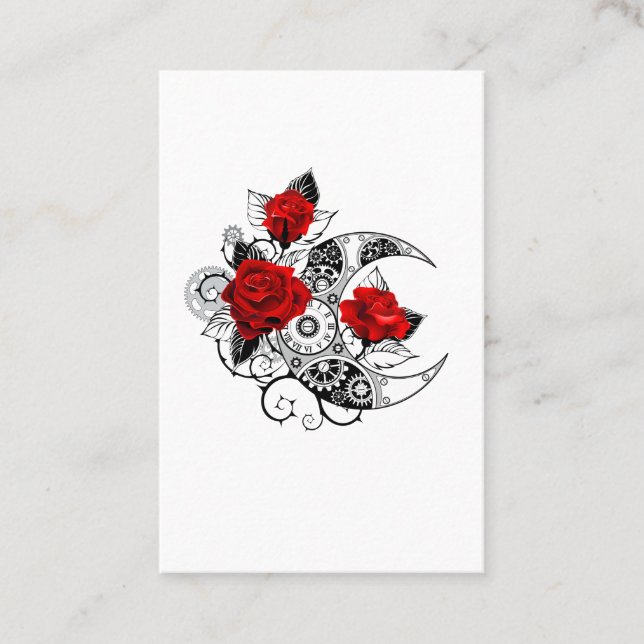Tarjeta De Visita Media luna mecánica con rosas rojas (Anverso)