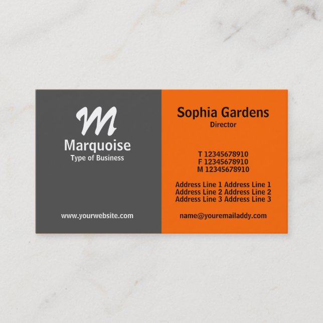 Tarjeta De Visita Media y media - Gris y Naranja (Anverso)