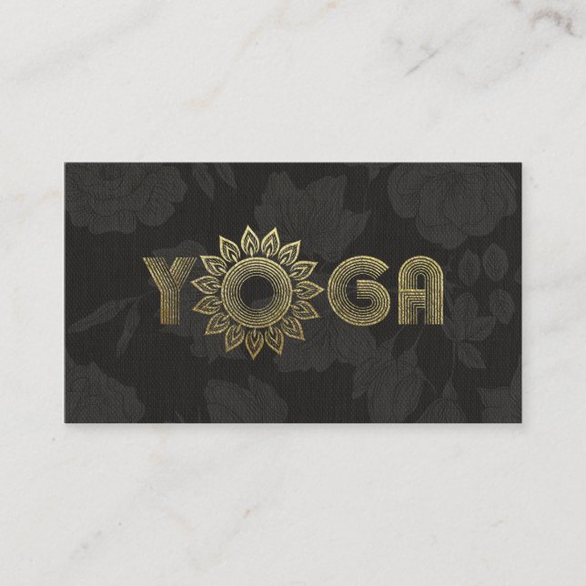 Tarjeta De Visita Mediación de yoga de oro negro Mandala Linen flora (Anverso)