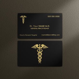 Tarjeta De Visita Médica Caduceus Black and Gold