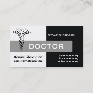 Tarjeta De Visita Médica Caduceus minimalista negro, blanco, gris