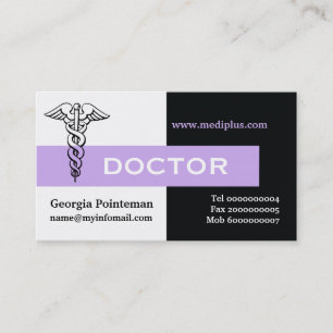 Tarjeta De Visita Médica de Caduceus negro minimalista, blanco, lava
