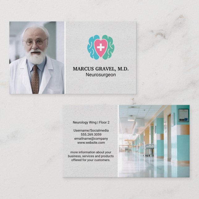 Tarjeta De Visita Médica Médico de Edad Avanzada | Ala de hospital (Anverso / Reverso)